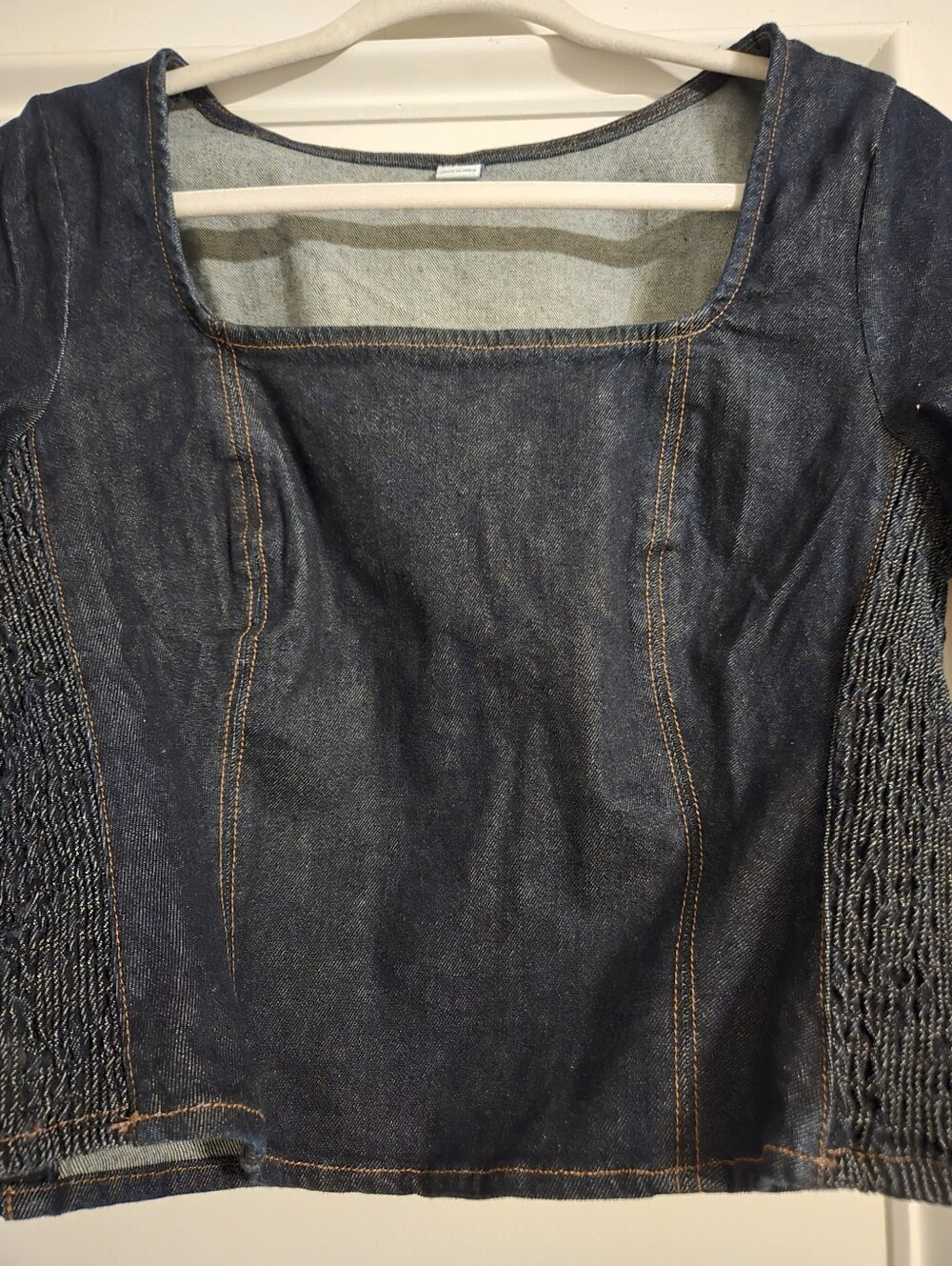 Old Navy Denim Square-Neck Crop Top in Dark Blue